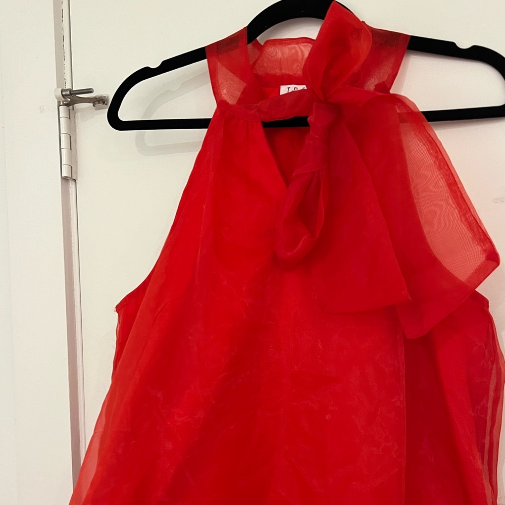 NEW Red Chiffon Dress with Tie Neck - Picture 3 of 5